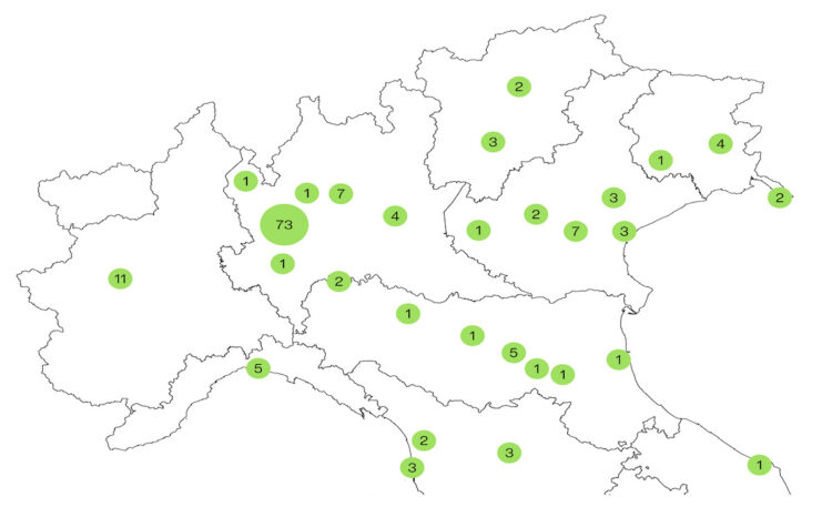 Distribuzione territoriale dei Data Center nel Nord Italia, 2025 Distribuzione territoriale dei Data Center nel Nord Italia, 2025