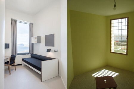 Cella della prigione di Anstalten (Nuuk, Groenlandia, Schmidt Hammer Lassen e Friis & Moltke) vs Cella dell’edilizia carceraria italiana