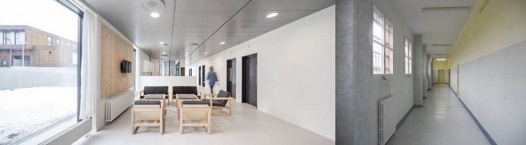 Sezione detentiva della prigione di Anstalten (Nuuk, Groenlandia, Schmidt Hammer Lassen e Friis & Moltke) vs Corridoio dell’edilizia carceraria italiana